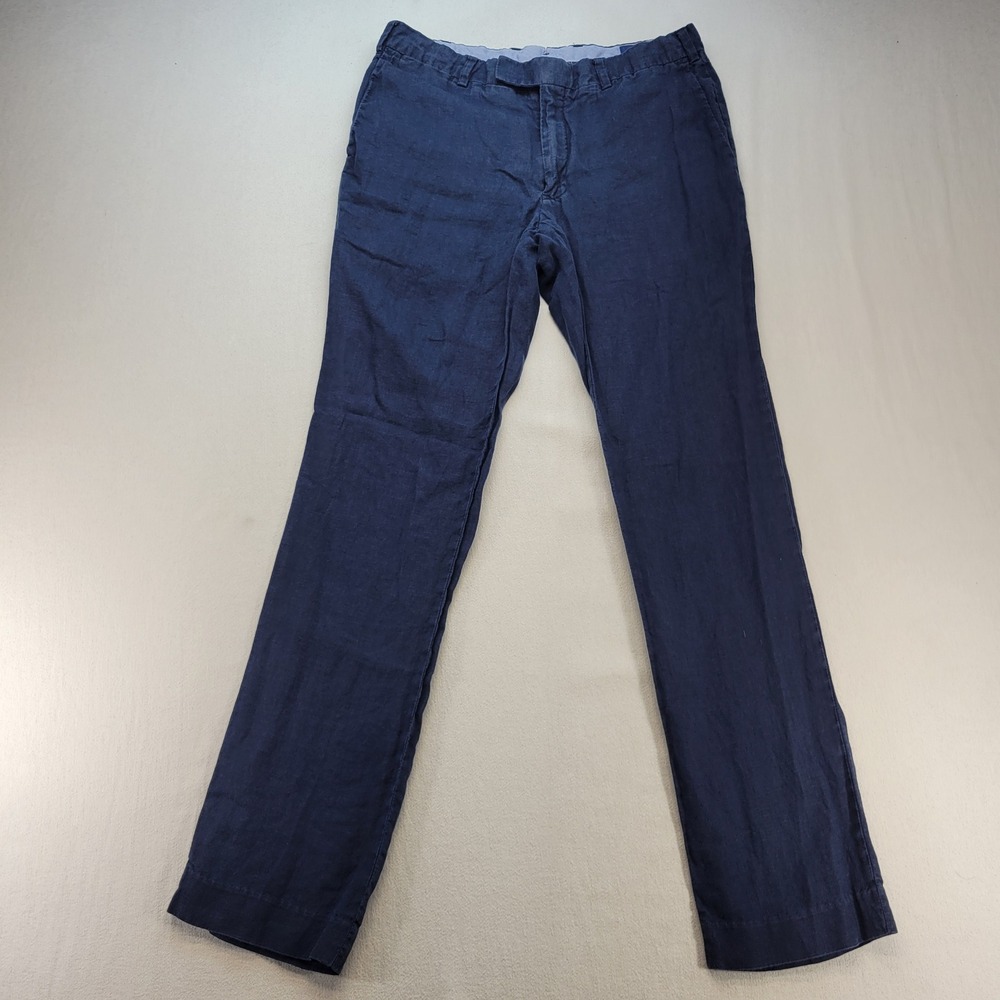 Polo Ralph Lauren Linen Pants Mens 32x32 Navy Blue Slim Fit Trousers